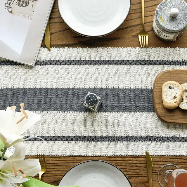 Alt view image 3 of 6 - Artoid Mode Dark Green Rustic Woven Table Runner 12x72 Inch | Holiday Farmhouse Kitchen Dining Dresser Table Decoration for Home Party Decor, Macrame Cotton Blend