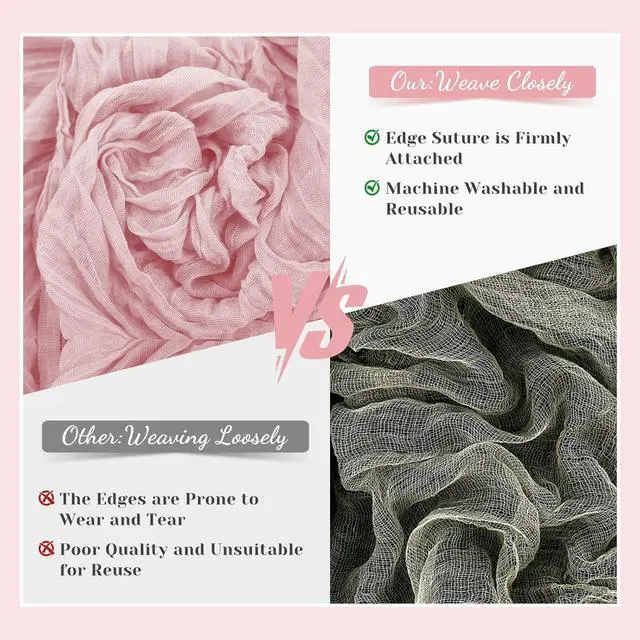 Alt view image 3 of 7 - Pink Cheesecloth Table Runner, 10 Ft Summer Boho Rustic Gauze Table Runner | Wedding, party, baby and bride Shower table decorations, suitable for Valentine's Day, Easter, Mother's Day