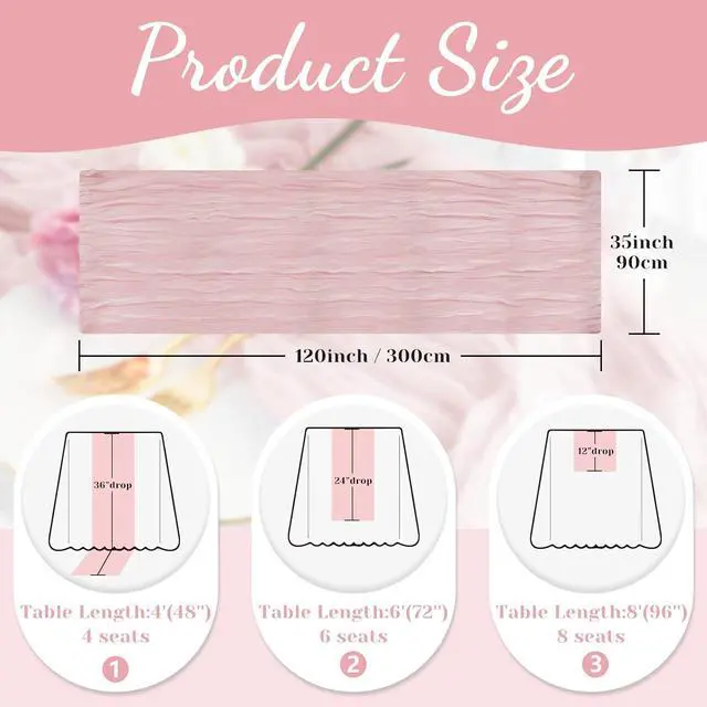 Alt view image 6 of 7 - Pink Cheesecloth Table Runner, 10 Ft Summer Boho Rustic Gauze Table Runner | Wedding, party, baby and bride Shower table decorations, suitable for Valentine's Day, Easter, Mother's Day