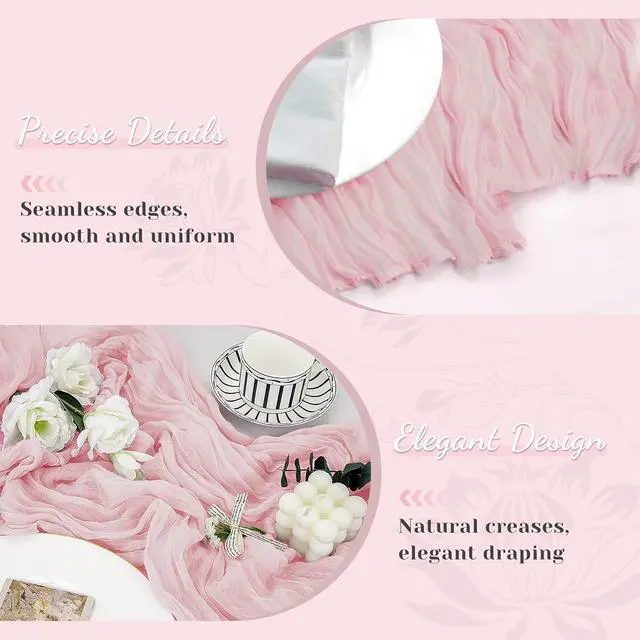 Alt view image 5 of 7 - Pink Cheesecloth Table Runner, 10 Ft Summer Boho Rustic Gauze Table Runner | Wedding, party, baby and bride Shower table decorations, suitable for Valentine's Day, Easter, Mother's Day