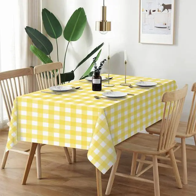 Alt view image 2 of 7 - QIKSION Yellow Gingham Tablecloth Disposable 2 Pack, 54 x 108 Inch Yellow and White Checkered Table Cloth for Easter Decorations, Birthday Party Supplies, Rectangle, Plastic Table Cover