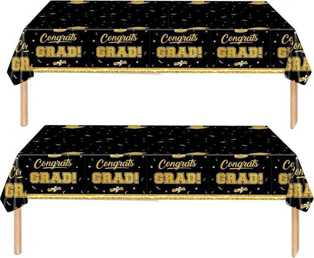 Alt view image 2 of 6 - Patriotic Tablecloth-Black & Gold Graduation Tablecloth,2 Pcs 54x108inch | Disposable tablecloth,Easy to Clean,2026 Graduation Table Decorations