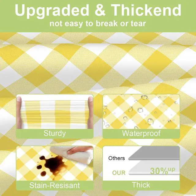 Alt view image 3 of 7 - QIKSION Yellow Gingham Tablecloth Disposable 2 Pack, 54 x 108 Inch Yellow and White Checkered Table Cloth for Easter Decorations, Birthday Party Supplies, Rectangle, Plastic Table Cover