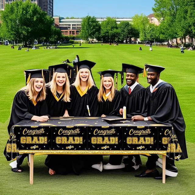 Alt view image 4 of 6 - Patriotic Tablecloth-Black & Gold Graduation Tablecloth,2 Pcs 54x108inch | Disposable tablecloth,Easy to Clean,2026 Graduation Table Decorations