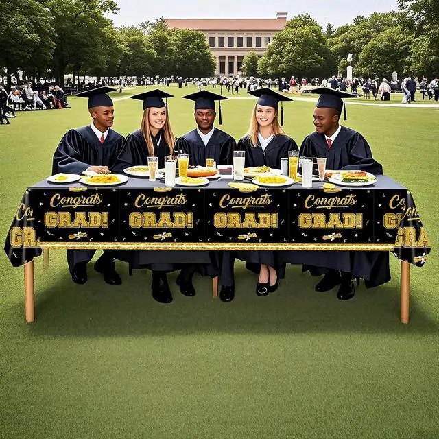 Alt view image 5 of 6 - Patriotic Tablecloth-Black & Gold Graduation Tablecloth,2 Pcs 54x108inch | Disposable tablecloth,Easy to Clean,2026 Graduation Table Decorations
