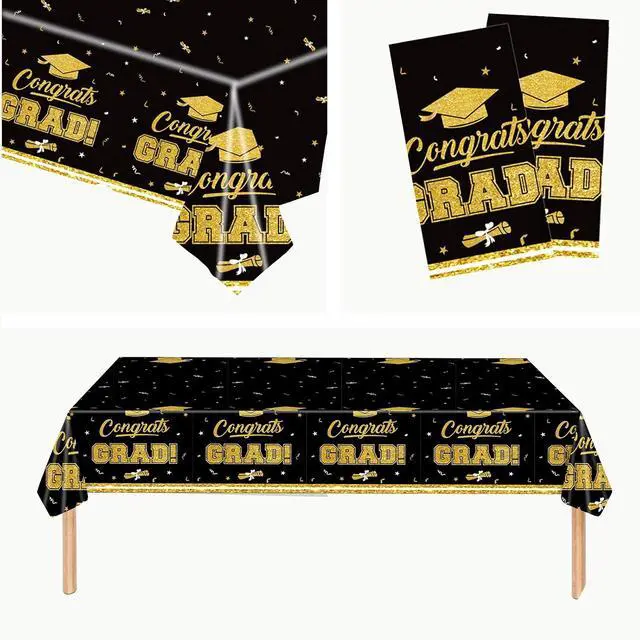 Alt view image 6 of 6 - Patriotic Tablecloth-Black & Gold Graduation Tablecloth,2 Pcs 54x108inch | Disposable tablecloth,Easy to Clean,2026 Graduation Table Decorations