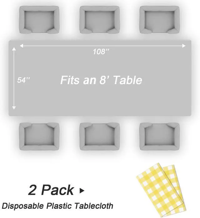 Alt view image 5 of 7 - QIKSION Yellow Gingham Tablecloth Disposable 2 Pack, 54 x 108 Inch Yellow and White Checkered Table Cloth for Easter Decorations, Birthday Party Supplies, Rectangle, Plastic Table Cover