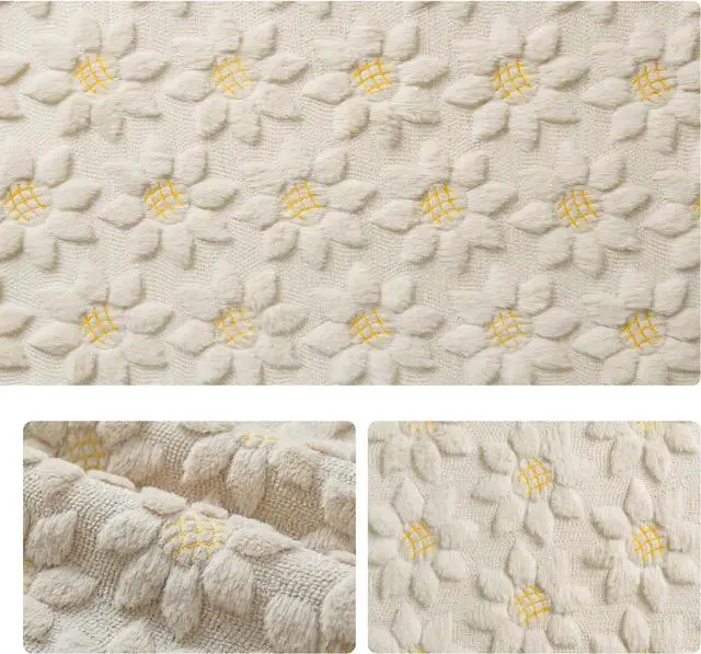 Alt view image 6 of 7 - Artoid Mode Beige Soft Plush Faux Fur Jacquard Embroidery Sunflower Spring Table Runner, Kitchen Dining Table Decoration for Home Party Decor 13x72 Inch