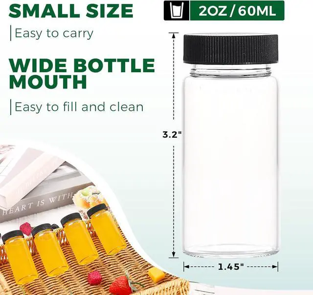 Alt view image 2 of 7 - Jarsoph 8 Pack 2oz Glass Juice Shot Mini Bottles With Black Caps | Reusable Leakproof Small Clear Jar for Ginger, Wellness Shot, Juice, Sample, Home & Travel Essentials, Dishwasher Safe