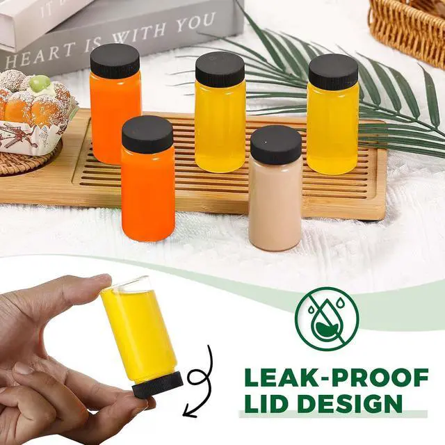 Alt view image 3 of 7 - Jarsoph 8 Pack 2oz Glass Juice Shot Mini Bottles With Black Caps | Reusable Leakproof Small Clear Jar for Ginger, Wellness Shot, Juice, Sample, Home & Travel Essentials, Dishwasher Safe