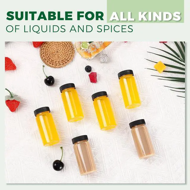 Alt view image 4 of 7 - Jarsoph 8 Pack 2oz Glass Juice Shot Mini Bottles With Black Caps | Reusable Leakproof Small Clear Jar for Ginger, Wellness Shot, Juice, Sample, Home & Travel Essentials, Dishwasher Safe