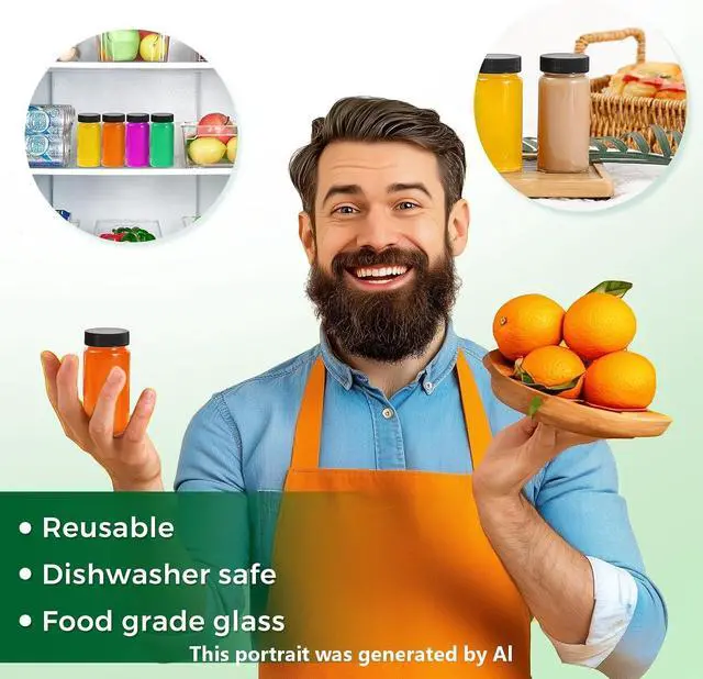 Alt view image 5 of 7 - Jarsoph 8 Pack 2oz Glass Juice Shot Mini Bottles With Black Caps | Reusable Leakproof Small Clear Jar for Ginger, Wellness Shot, Juice, Sample, Home & Travel Essentials, Dishwasher Safe