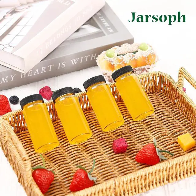 Alt view image 6 of 7 - Jarsoph 8 Pack 2oz Glass Juice Shot Mini Bottles With Black Caps | Reusable Leakproof Small Clear Jar for Ginger, Wellness Shot, Juice, Sample, Home & Travel Essentials, Dishwasher Safe