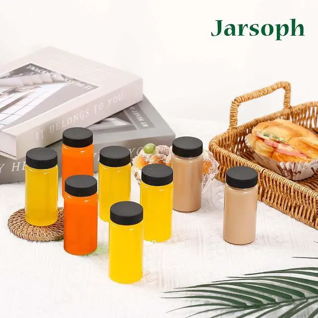 Alt view image 7 of 7 - Jarsoph 8 Pack 2oz Glass Juice Shot Mini Bottles With Black Caps | Reusable Leakproof Small Clear Jar for Ginger, Wellness Shot, Juice, Sample, Home & Travel Essentials, Dishwasher Safe