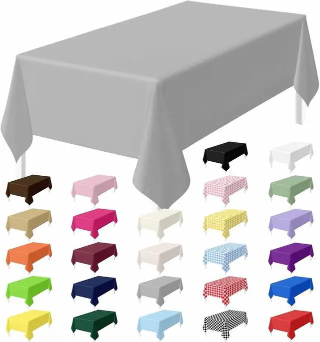 Main image of HEIPINIUYE 2 Pack Silver Tablecloth Disposable 54 x 108 Inch Silver Plastic Table Cloth Disposable Waterproof Rectangle Table Cover for Party Birthday Camping Picnic Tablecloths