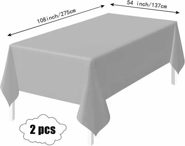 Alt view image 3 of 7 - HEIPINIUYE 2 Pack Silver Tablecloth Disposable 54 x 108 Inch Silver Plastic Table Cloth Disposable Waterproof Rectangle Table Cover for Party Birthday Camping Picnic Tablecloths