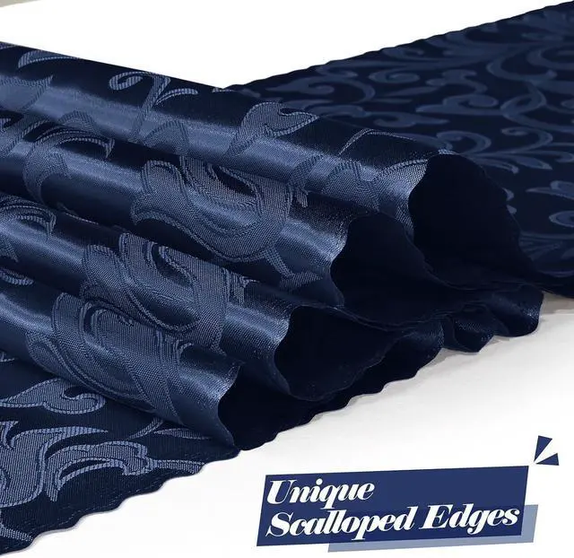 Alt view image 3 of 7 - MILVOWOC 4 Pack Navy Blue Damask Table Runner, 12 x 72 Inch | Satin Jacquard, Rectangle, Bright Silky, For Party Banquet Birthday Dinner Wedding