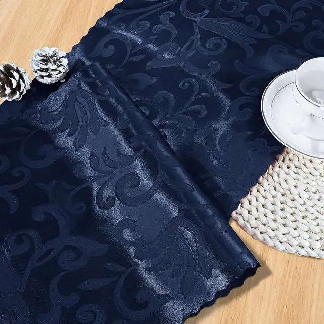 Alt view image 4 of 7 - MILVOWOC 4 Pack Navy Blue Damask Table Runner, 12 x 72 Inch | Satin Jacquard, Rectangle, Bright Silky, For Party Banquet Birthday Dinner Wedding