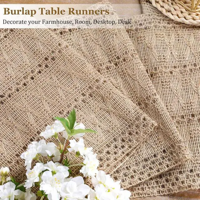 Alt view image 2 of 7 - Niviy Burlap Boho Table Runner for Fall Thanksgiving Home Decor 72 Inches | Brown Farmhouse Decor Rustic Small Macrame Woven Coffee Burlap Jute Table Runners for Dining Dresser Scarf Table Decor