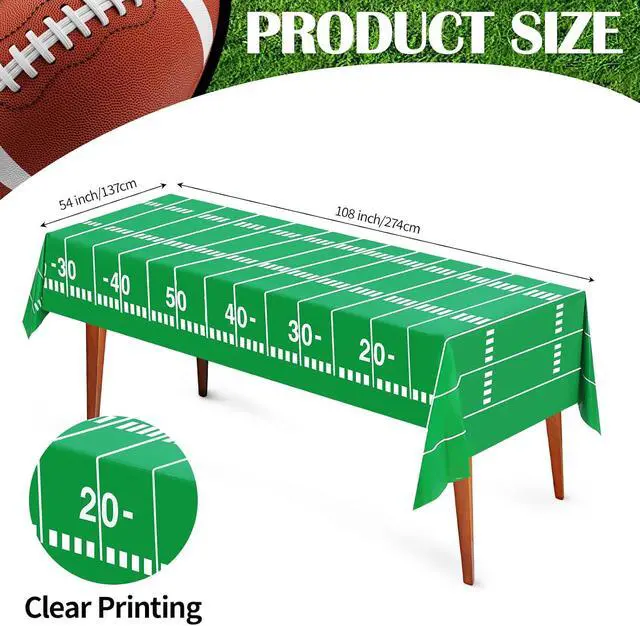 Alt view image 2 of 7 - 3PCS Football Tablecloth Plastic Table Cloth Cover for Superbowl Party Decorations 2026, Sports Events, Tailgate Parties, Game Day Theme Decor, Birthday Party Supplies (108 x 54 inches, 3 Pack)