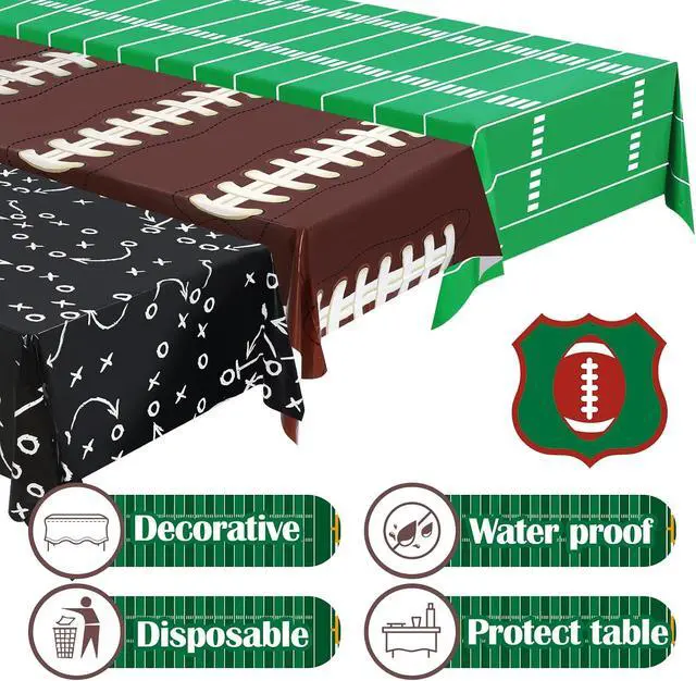 Alt view image 3 of 7 - 3PCS Football Tablecloth Plastic Table Cloth Cover for Superbowl Party Decorations 2026, Sports Events, Tailgate Parties, Game Day Theme Decor, Birthday Party Supplies (108 x 54 inches, 3 Pack)
