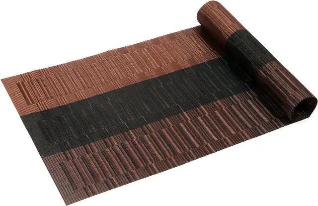 Alt view image 7 of 7 - SHACOS Table Runners Woven Vinyl PVC Table Runner 12 x 36 inch Wipe Clean Bamboo Weave Countertop Table Decor Mats Indoor Outdoor, Ombre Coffee Black