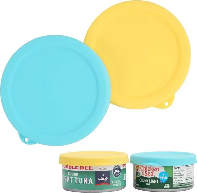 Main image of 2PCs 4-inch Silicone Tuna Can Lids for 12oz Bumble Bee | Chicken of the Sea | StarKist Tuna Can, Reusable Can Topper, Can Cover for Canned Good, Freezer & Dishwasher Safe (Can NOT Included)