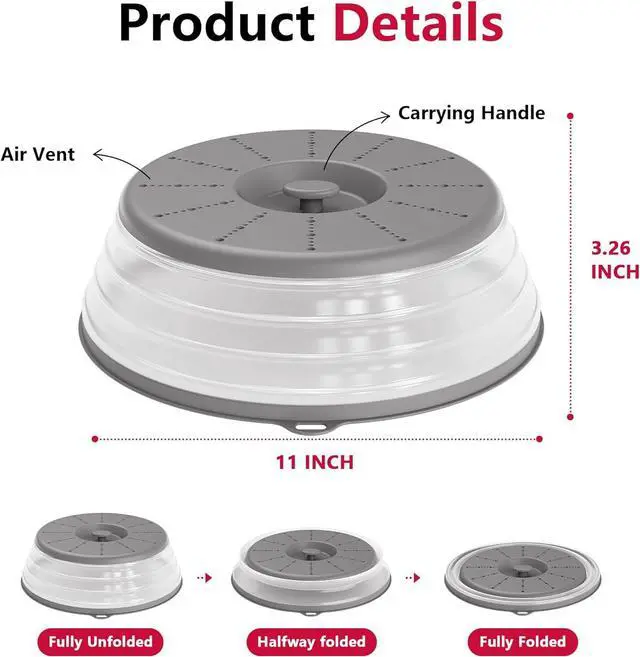 Alt view image 6 of 6 - WVM Microwave Splatter Cover Vented for Food with Hook Hole, Splatter Guard & Colander Kitchen Gadget for Food, Meal Prep, Grey, M(11"x3.26")-Pack of 1