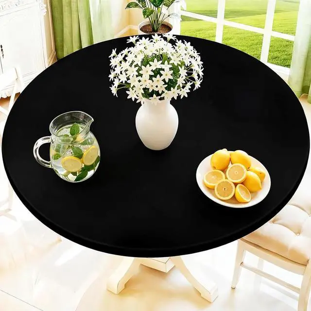Main image of Moosfor Spandex Round Tablecloth, Fitted Table Cloth for 45"-56" Tables | Elastic Outdoor Picnic Table Cover, Circle Stretch Waterproof Table cloths for Patio, Dining, Kitchen, Black