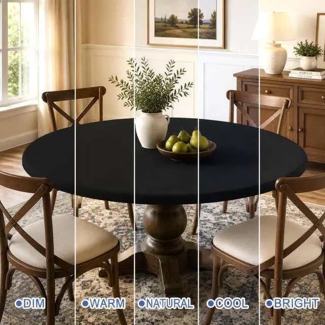 Alt view image 7 of 7 - Moosfor Spandex Round Tablecloth, Fitted Table Cloth for 45"-56" Tables | Elastic Outdoor Picnic Table Cover, Circle Stretch Waterproof Table cloths for Patio, Dining, Kitchen, Black
