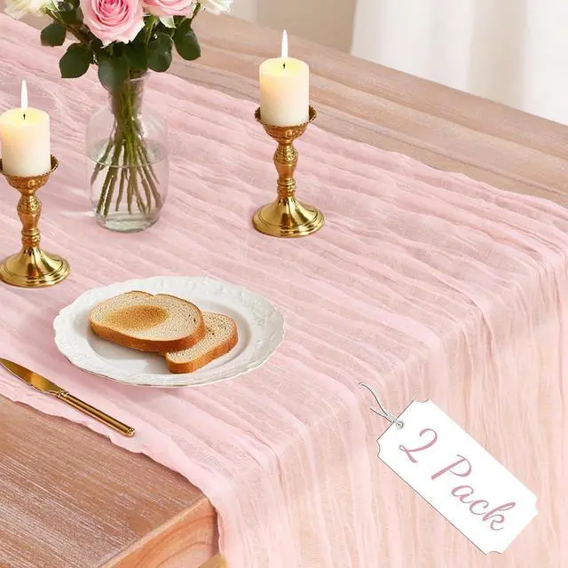 Main image of 2 Pack Cheesecloth Table Runner, 120 Inch Pink Table Runner for Decor | 10 Ft Boho Gauze Table Runner, for Wedding, Party, Dinner, Baby Shower, St. Patrick's Day, Easter, Christmas, Valentine's Day