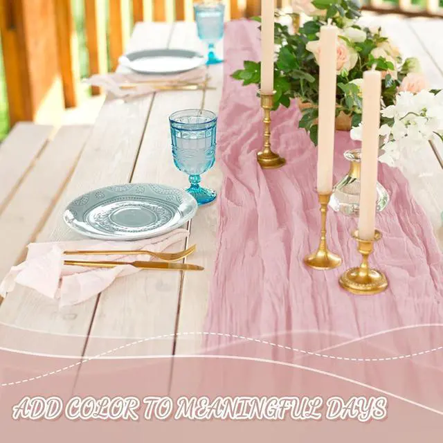 Alt view image 5 of 7 - 2 Pack Cheesecloth Table Runner, 120 Inch Pink Table Runner for Decor | 10 Ft Boho Gauze Table Runner, for Wedding, Party, Dinner, Baby Shower, St. Patrick's Day, Easter, Christmas, Valentine's Day