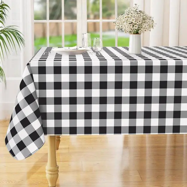 Main image of misaya Rectangle Waterproof Vinyl Table Cloth, Buffalo Flannel Backed Tablecloth, Wipeable Plastic Table Cover for Dinner, Kitchen, Outdoor (60" x 84", Black and White)