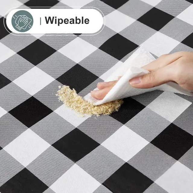 Alt view image 6 of 7 - misaya Rectangle Waterproof Vinyl Table Cloth, Buffalo Flannel Backed Tablecloth, Wipeable Plastic Table Cover for Dinner, Kitchen, Outdoor (60" x 84", Black and White)