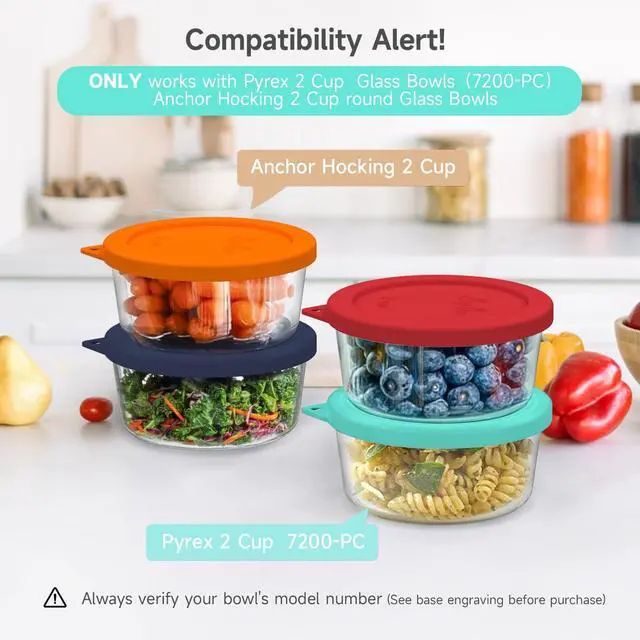 Alt view image 2 of 6 - SOPHICO 2 Cup Silicone Lids Replacement for Pyrex & Anchor Hocking 7200-PC | 2pack, Mint,Food Grade Silicone, LeakproofAirtight Lids, Dishwasher Microwave Safe