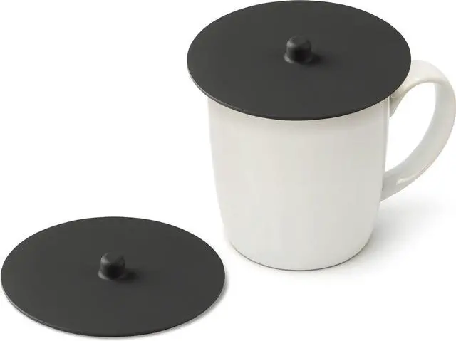 Main image of Carrotez Silicone Cup Cover Lids, 4.3 Inch, 2 Pack - Black | Mug Covers, Reusable Silicone Coffee and Tea Cup Lids