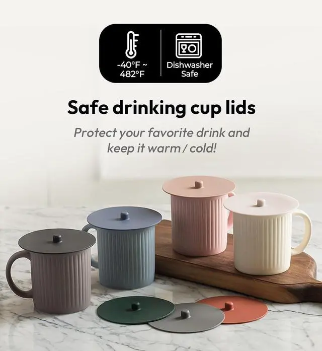 Alt view image 2 of 7 - Carrotez Silicone Cup Cover Lids, 4.3 Inch, 2 Pack - Black | Mug Covers, Reusable Silicone Coffee and Tea Cup Lids