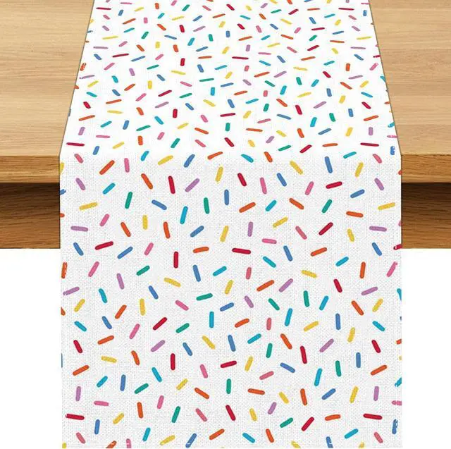 Main image of Confetti Sprinkles Table Runner Boy Kids Birthday Sprinkled with Love Baby Shower Party Decoration Donut Dessert Dining Room Home Kitchen Table Decor (13" x 72")
