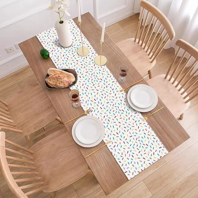 Alt view image 4 of 6 - Confetti Sprinkles Table Runner Boy Kids Birthday Sprinkled with Love Baby Shower Party Decoration Donut Dessert Dining Room Home Kitchen Table Decor (13" x 72")
