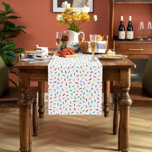 Alt view image 5 of 6 - Confetti Sprinkles Table Runner Boy Kids Birthday Sprinkled with Love Baby Shower Party Decoration Donut Dessert Dining Room Home Kitchen Table Decor (13" x 72")