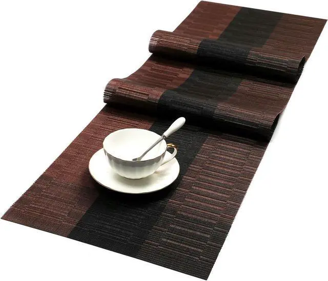 Main image of SHACOS Table Runners Woven Vinyl Table Mats 12x54 inch for Kitchen Dining Table Non Slip Washable, Ombre Coffee Black