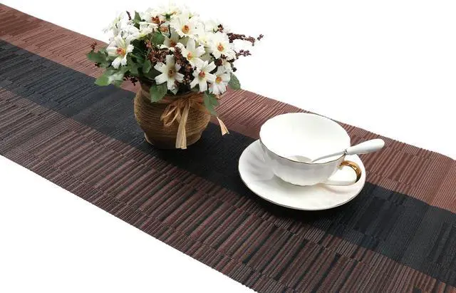 Alt view image 3 of 6 - SHACOS Table Runners Woven Vinyl Table Mats 12x54 inch for Kitchen Dining Table Non Slip Washable, Ombre Coffee Black