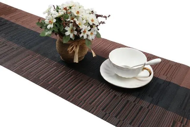 Alt view image 5 of 6 - SHACOS Table Runners Woven Vinyl Table Mats 12x54 inch for Kitchen Dining Table Non Slip Washable, Ombre Coffee Black