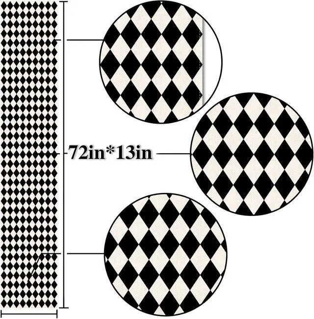 Alt view image 2 of 5 - Nepnuser Black White Diamond Table Runner Tea Themed Party Decoration Picnic Holiday Harlequin Checkered Table Cover for Kitchen Dining Room 72Inches Long