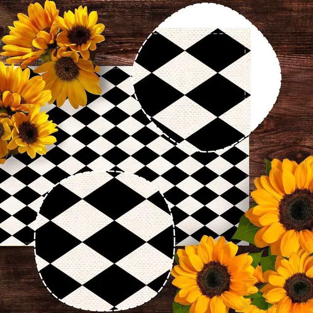 Alt view image 3 of 5 - Nepnuser Black White Diamond Table Runner Tea Themed Party Decoration Picnic Holiday Harlequin Checkered Table Cover for Kitchen Dining Room 72Inches Long