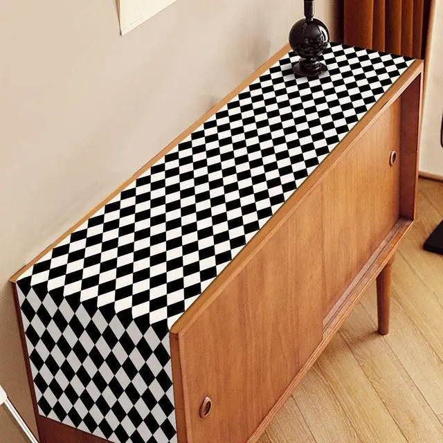 Alt view image 4 of 5 - Nepnuser Black White Diamond Table Runner Tea Themed Party Decoration Picnic Holiday Harlequin Checkered Table Cover for Kitchen Dining Room 72Inches Long
