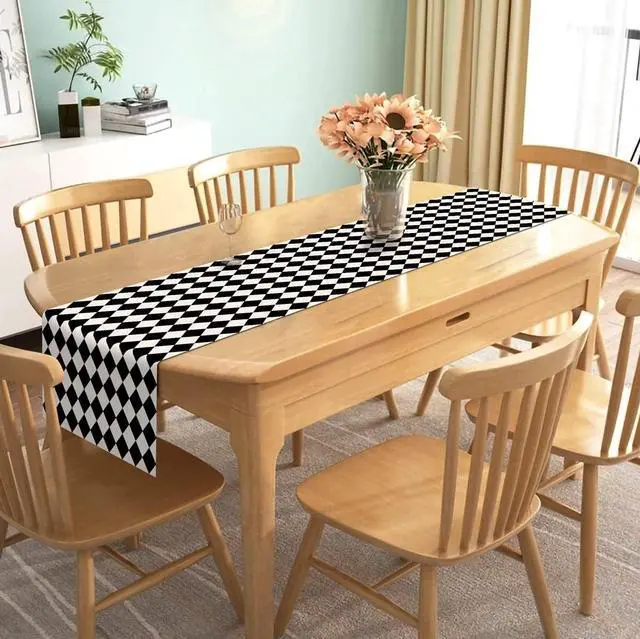 Alt view image 5 of 5 - Nepnuser Black White Diamond Table Runner Tea Themed Party Decoration Picnic Holiday Harlequin Checkered Table Cover for Kitchen Dining Room 72Inches Long