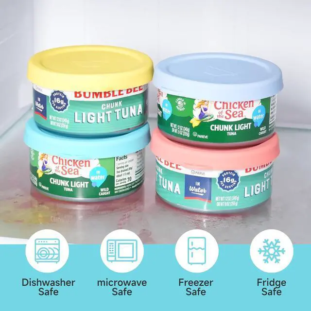 Alt view image 6 of 7 - 2PCs 4-inch Silicone Tuna Can Lids for 12oz Bumble Bee | Chicken of the Sea | StarKist Tuna Can, Reusable Can Topper, Can Cover for Canned Good, Freezer & Dishwasher Safe (Can NOT Included)