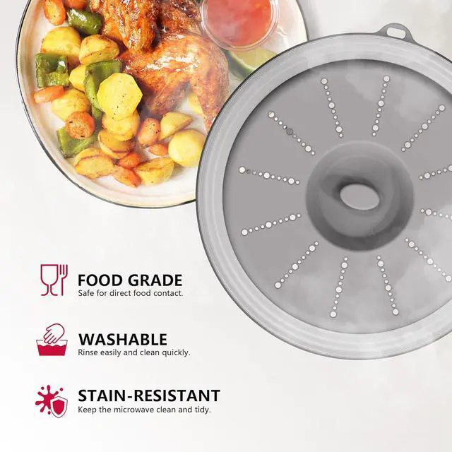 Alt view image 3 of 6 - WVM Microwave Splatter Cover Vented for Food with Hook Hole, Splatter Guard & Colander Kitchen Gadget for Food, Meal Prep, Grey, M(11"x3.26")-Pack of 1