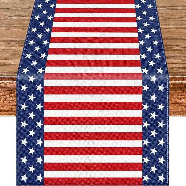 Main image of 72 x 13 Inches American Flag Table Runner, Red White Blue Stars and Stripes Patriotic Runner for 4th of July, Memorial Day, Veterans Day, and Independence Day Tabletop Kitchen Decorations